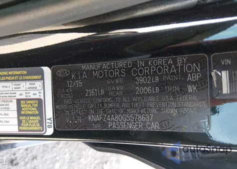 2016 Kia Forte Ex z USA, uszkodzony, nr VIN KNAFZ4A80G5578637